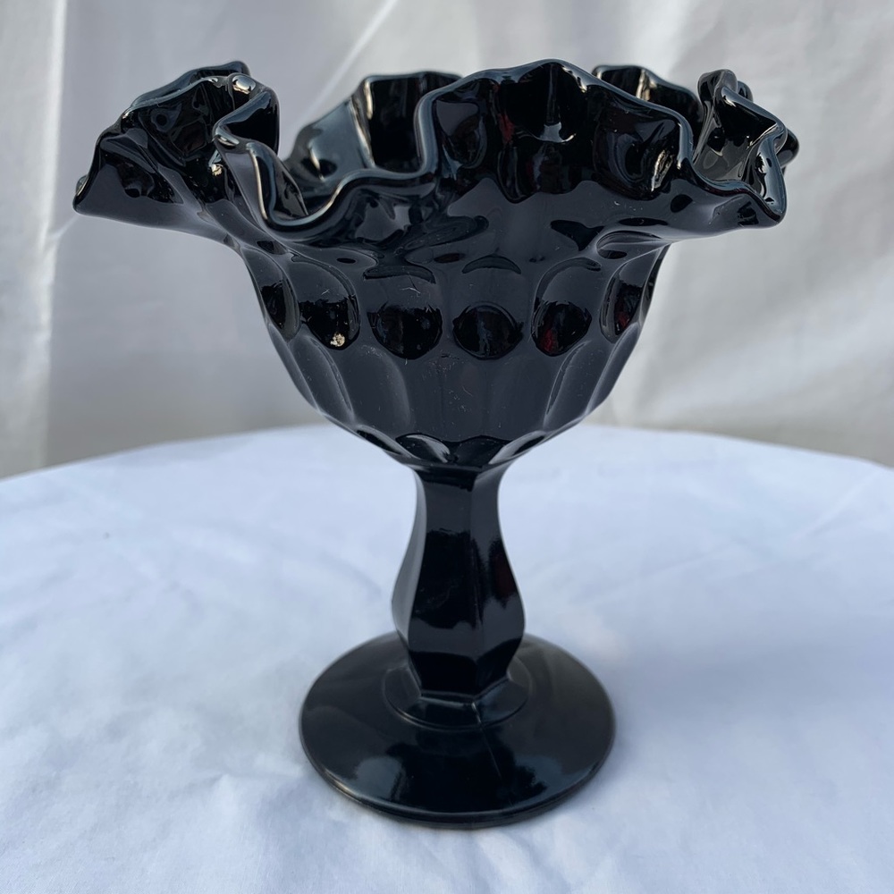 Vintage 1950’s FENTON GLASS VASE- BLACK/Amethyst